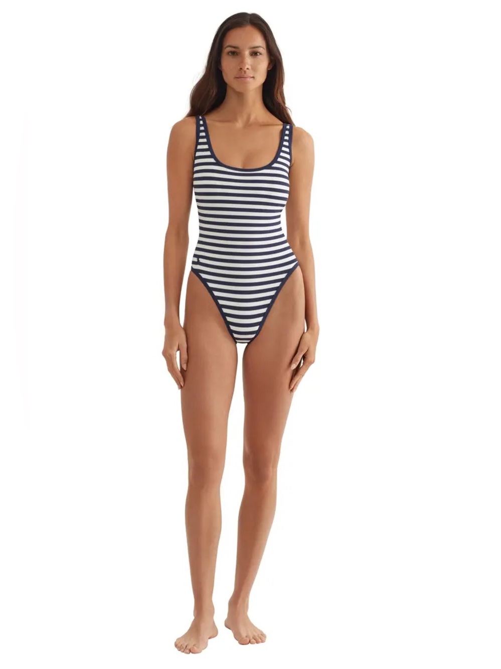 Polo by Ralph Lauren striped scoop-neck One-Piece Swimsuit Size Large Navy Blue